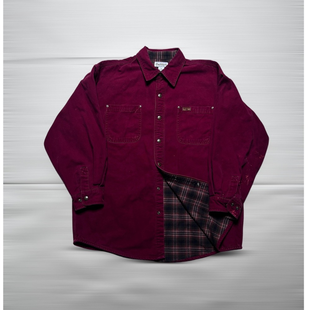 Vintage Carhartt Shirt Jacket MEN'S SIZE L S96DKB Duck Canvas Flannel Lined EUC